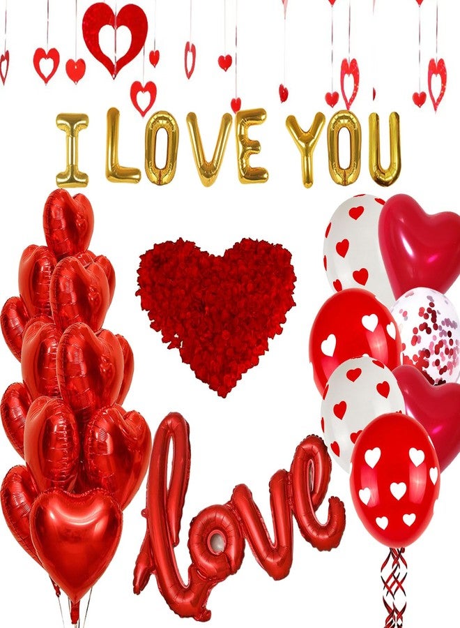 DECGOL 110PCS Valentine's Day Balloons with 1000 Pcs Silk Rose Petals I Love You Balloons 50Pcs Heart Hanging and Heart Print Balloon Set for Valentine's Day, Wedding Party Decorations Supplies - Image 2